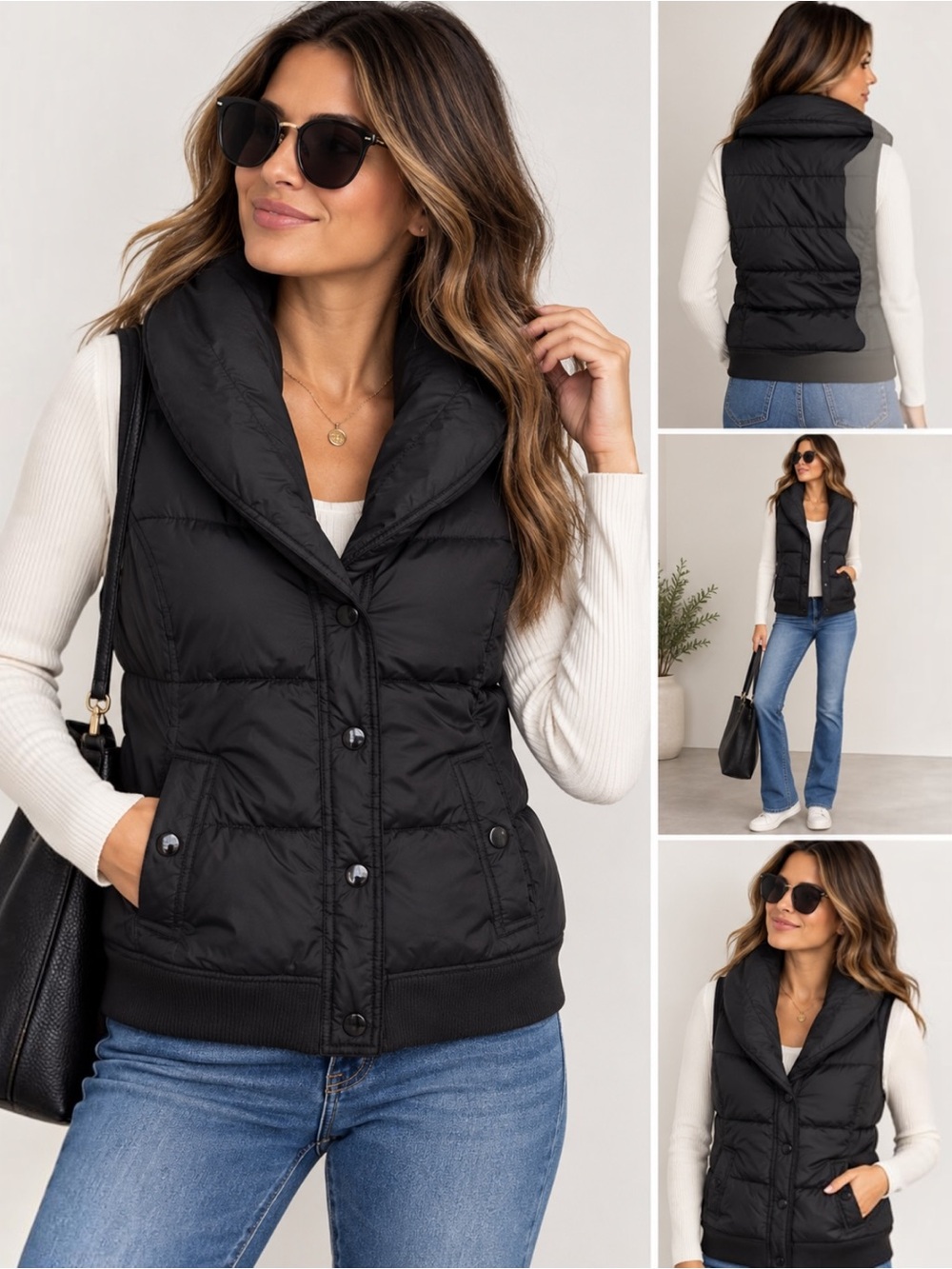 Old Navy Womenβs S Black Puffer Vest 2008 Shawl Collar Quilted Snap Front Y2K